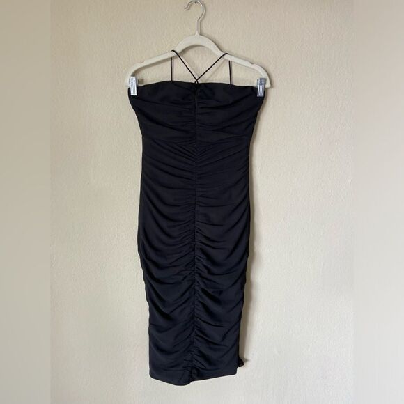 J Crew Collection Midi Black Dress Ruched Strapless Size 0 - Picture 11 of 14